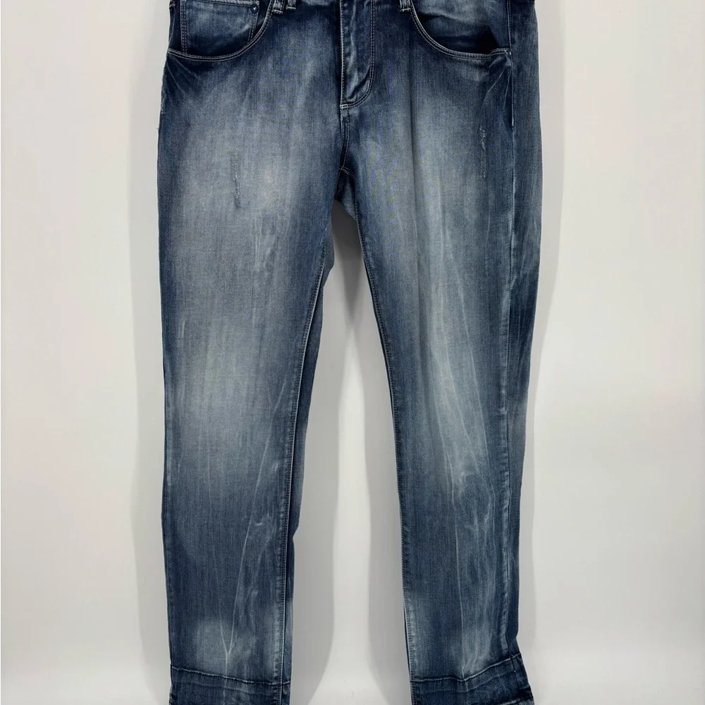 The Fresh Brand JEFF Jeans Mens 34x32 Distressed Straight Blue‎ Denim Camo Lined